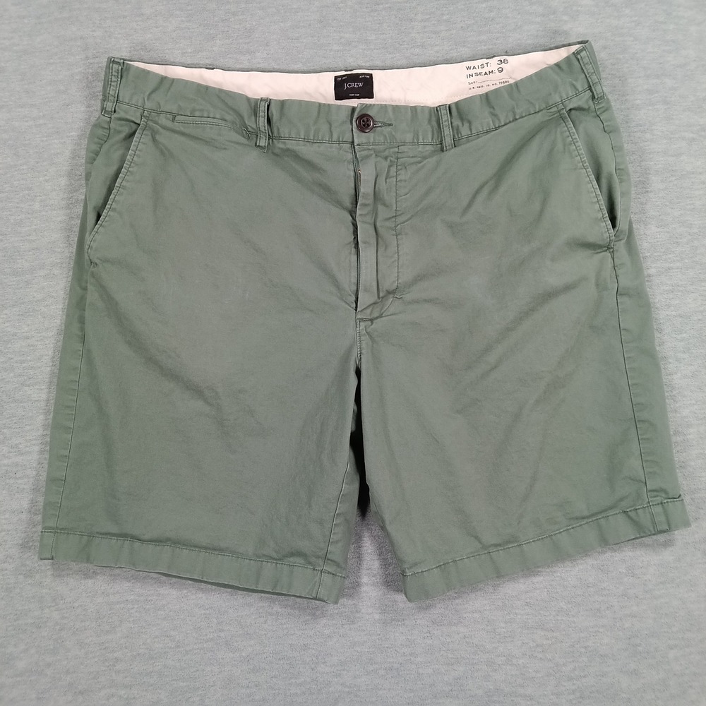 J. Crew Mens Sage Green Chino Shorts 9 Inch Inseam Size 38 Flat Front Cotton